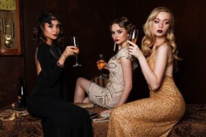 Three beautiful women standing together