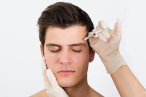 man getting botox for wrinkles