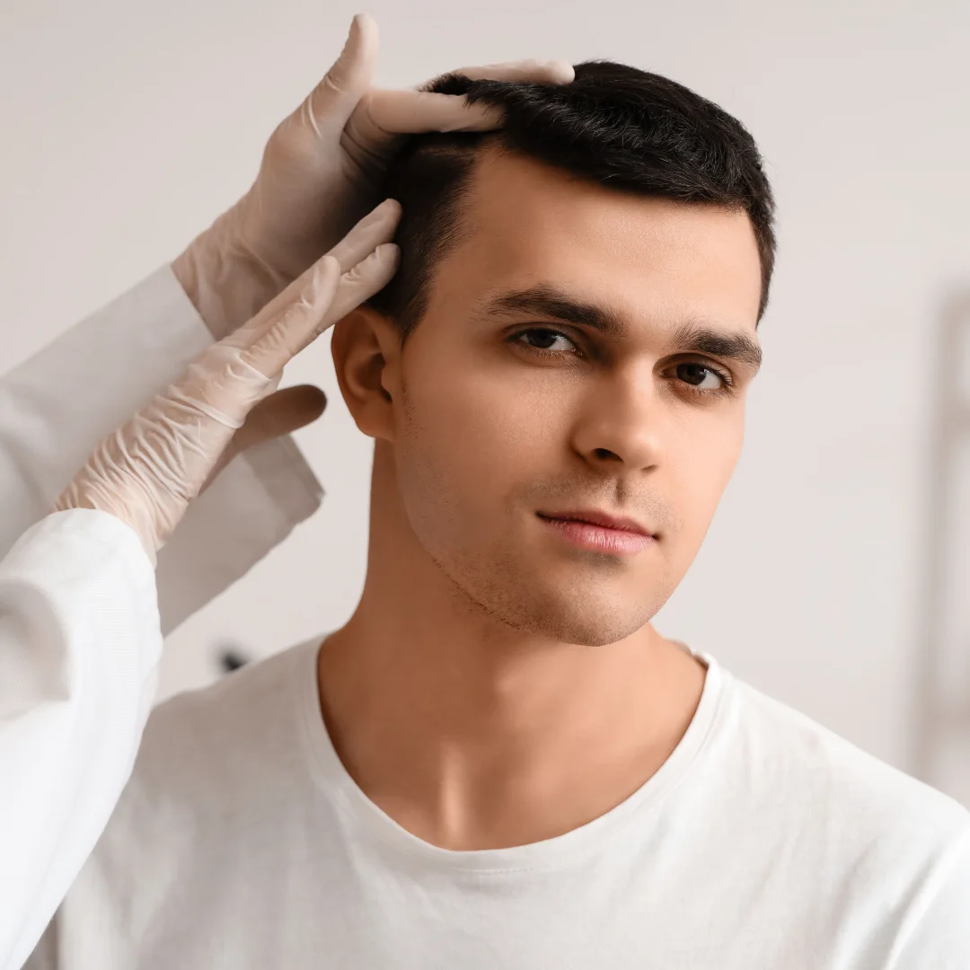 doctor checking man hair