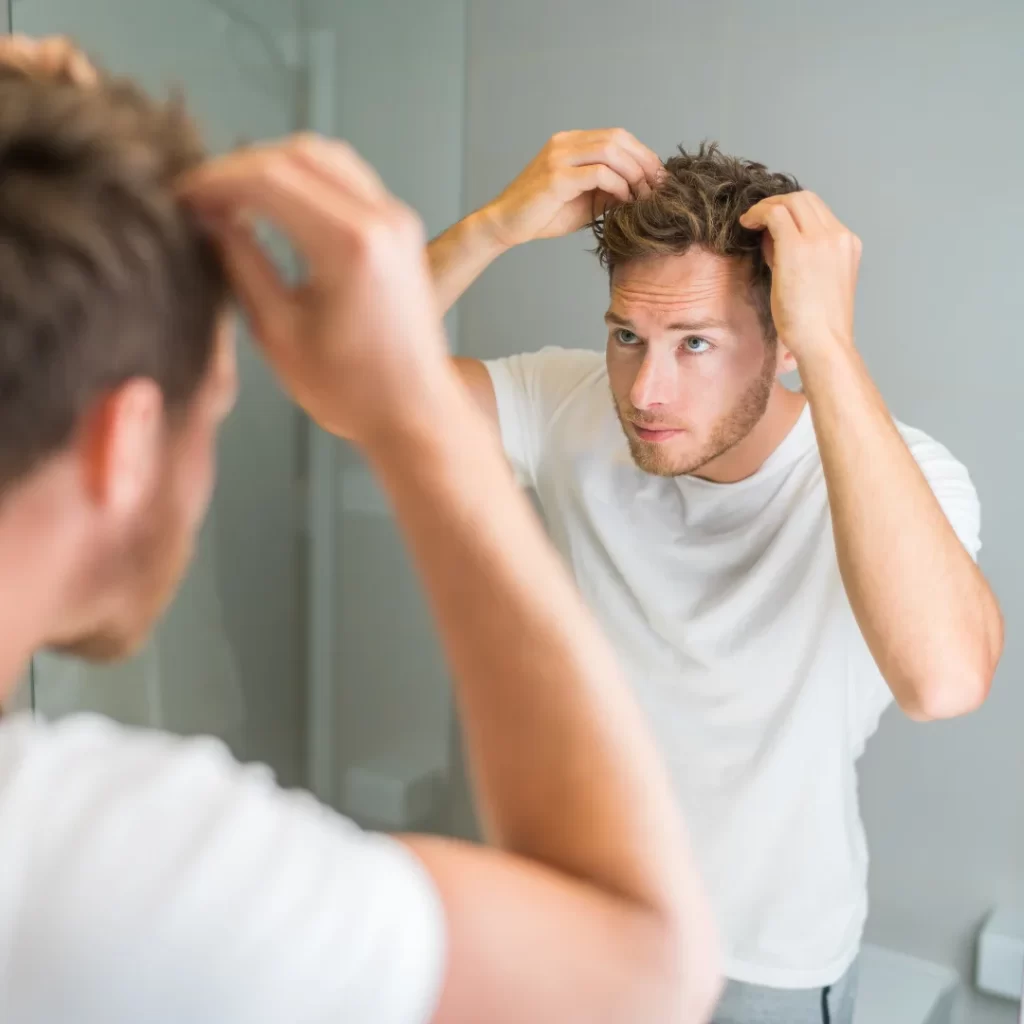 man checking his own hair