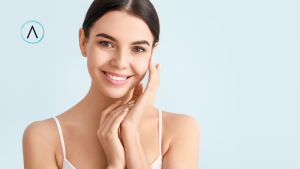 Smiling woman with radiant & healthy skin
