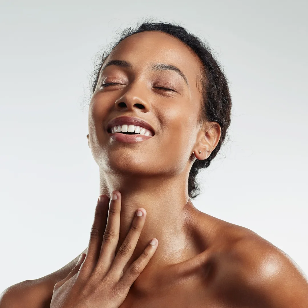 happy woman with glass skin